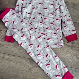 Kids Santa Print Pajama Set - Pink & White